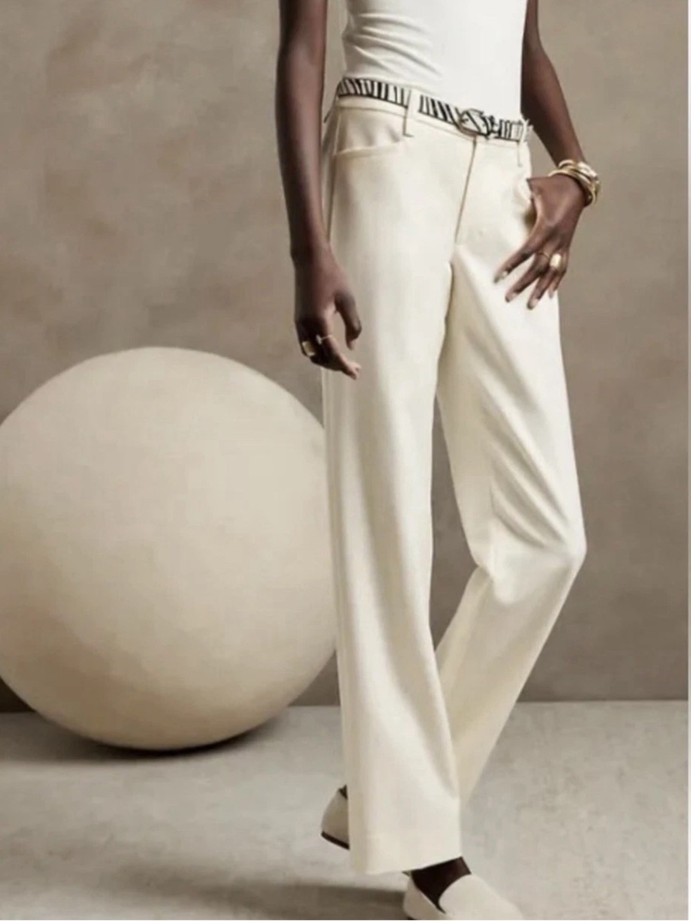 Banana Republic Lido Straight Italian Wool Pants Womens Size 18 Ivory Trousers